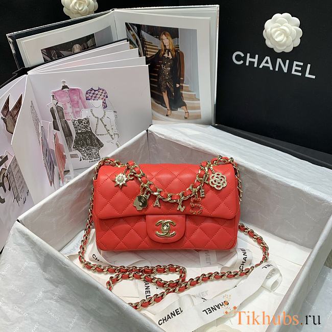 Chanel Flap Bag Lambskin Orange AS2326 Size 20 x 12 x 6 cm - 1