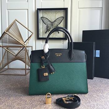 Prada Calf Leather Green Black Handbag IBA046 Size 30 x 22 cm