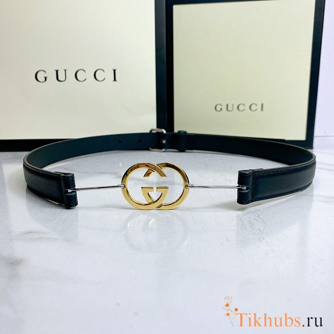 Gucci Belt Gold GC Logo Black - 1