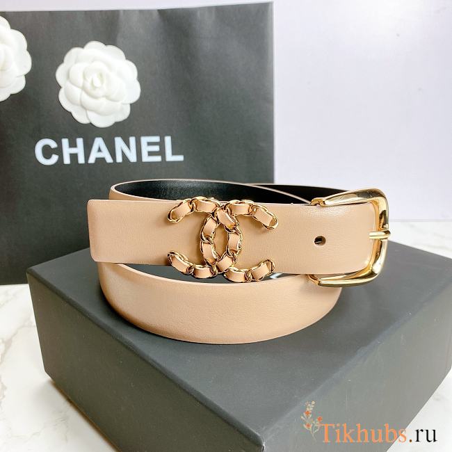 Chanel Calfskin And Golden Metal Belt Nude - 1