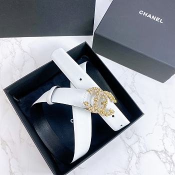 Chanel Belt Gold CC Buckle White 3 cm