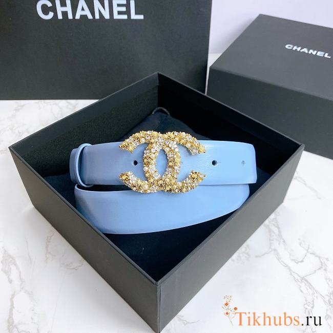 Chanel Belt Gold CC Buckle Blue 3 cm - 1