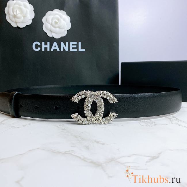 Chanel Belt Silver CC Buckle Black 3 cm - 1