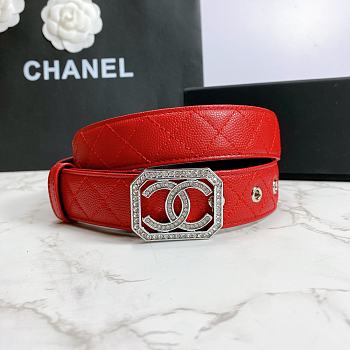 Chanel Belt Silver CC Buckle Red 3 cm 02