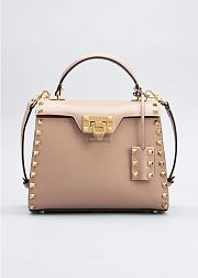 Valentino Rockstud Alcove Grainy Calfskin Handbag Beige Size 22 x 17 x 9 cm - 1