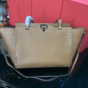 Valentino Tote Gold Stud Brown 0970B Size 33 × 14 × 26 cm