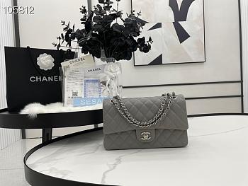 Chanel Flap Bag Silver-tone Metal Caviar Leather Gray 880780 Size 25cm