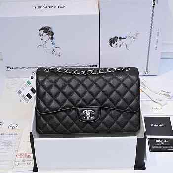 Modishbags Flap Bag Caviar in Black 30cm with Silver Hardware