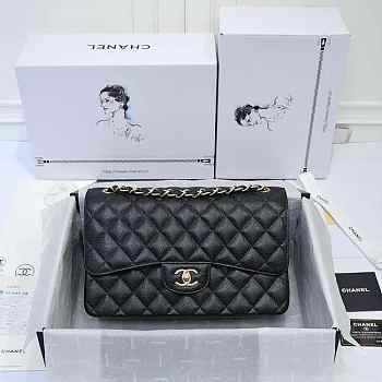 Modishbags Flap Bag Caviar in Black 30cm with Gold Hardware