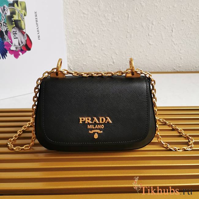 Prada Saffiano Leather Shoulder Bag Black 22x14x6.5cm - 1