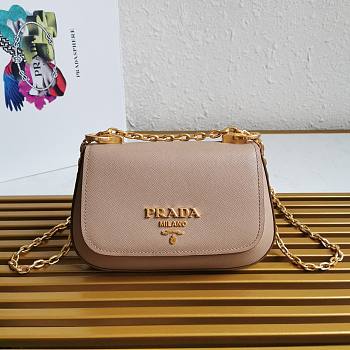 Prada Saffiano Leather Shoulder Bag Beige 22x14x6.5cm