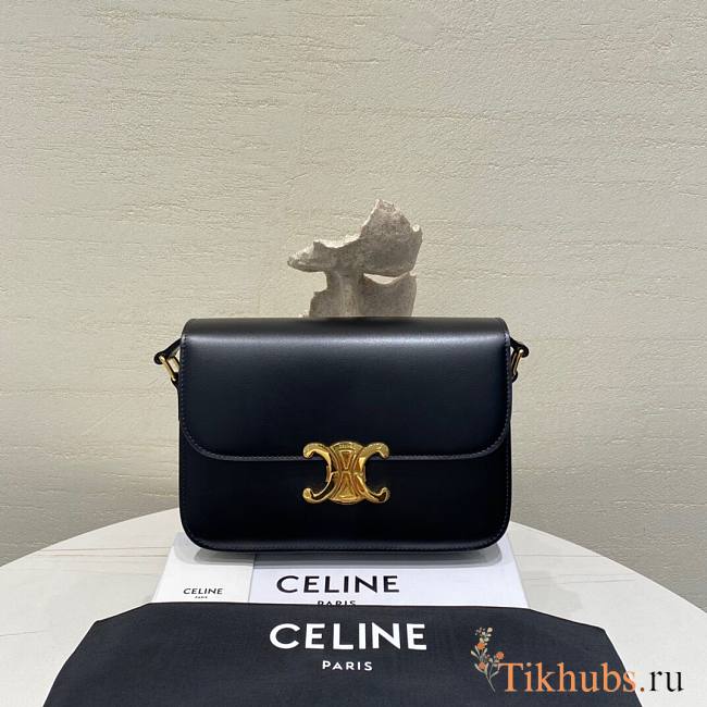 Celine Triomphe Bag In Shiny Calfskin Black 22x16.5x7cm - 1