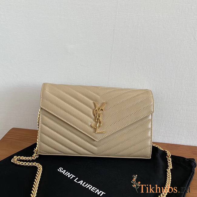 YSL Envelope Chain Wallet Beige Gold Hardware 22.5x14x4cm - 1