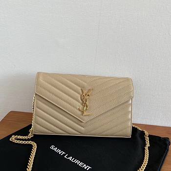 YSL Envelope Chain Wallet Beige Gold Hardware 22.5x14x4cm