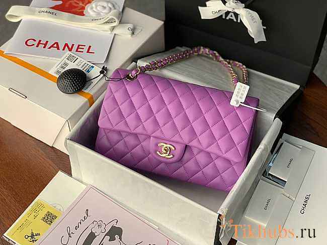 Chanel Flap Bag Lambskin Purple Gold Hardware 1112 Size 25 cm - 1