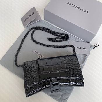 Balenciaga Hourglass XS Black Crocodile Embossed 19x12x5cm