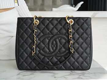 Chanel Shopping Bag Cavier Black Gold Hardware 33cm