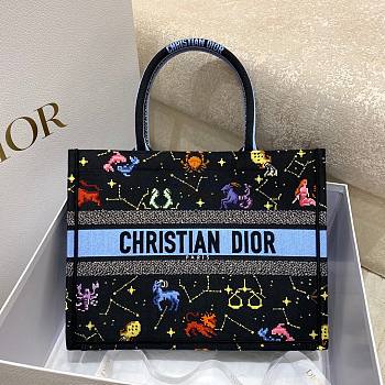 Dior Book Tote Black Pixel Zodiac Embroidery 36x18x28cm