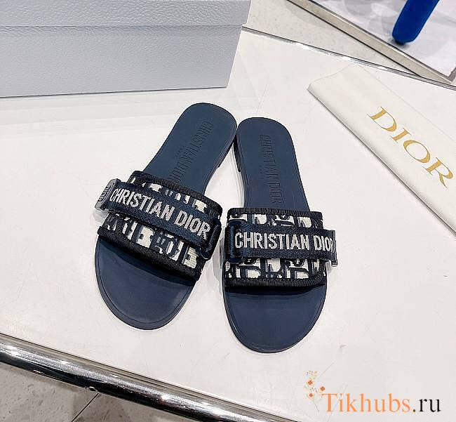 Christian Dior Dway Blue Rubber Logo Slide - 1