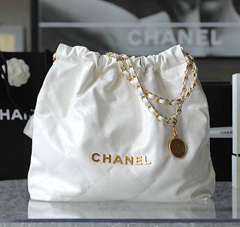 Chanel 22 Handbag Shiny Calfskin White Gold Hardware 42x39x8cm