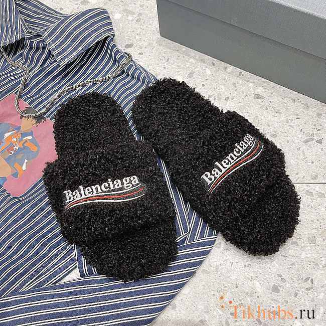 Balenciaga Furry Slide Sandal in Black - 1