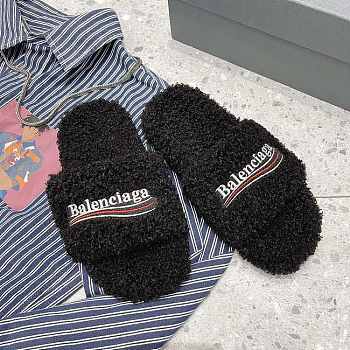 Balenciaga Furry Slide Sandal in Black