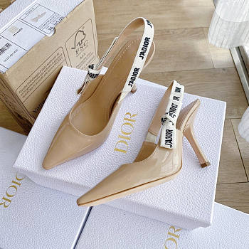 Dior J'Adior Slingback Pump Patent Calfskin High Heels Nude 9.5cm