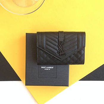 YSL Envelope Leather Wallet Pure Black 11x8.5x3cm