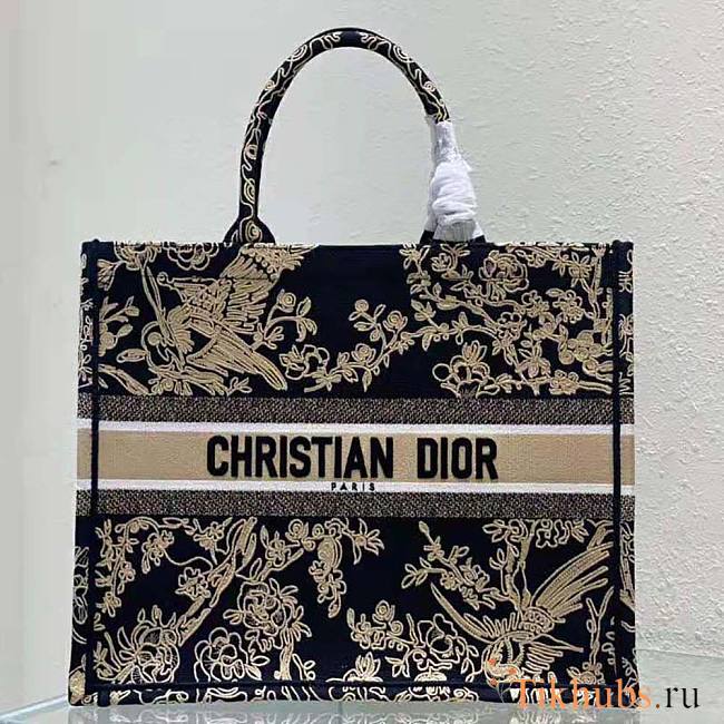 Dior Large Book Tote Black Jardin D'Hiver Embroidered Cotton 42 x 35 x 18.5 cm  - 1