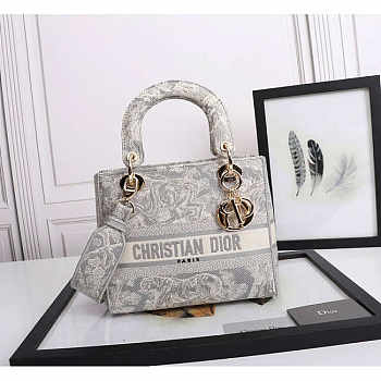 Dior Medium Lady D-Lite Handbag Grey 24x20x11cm