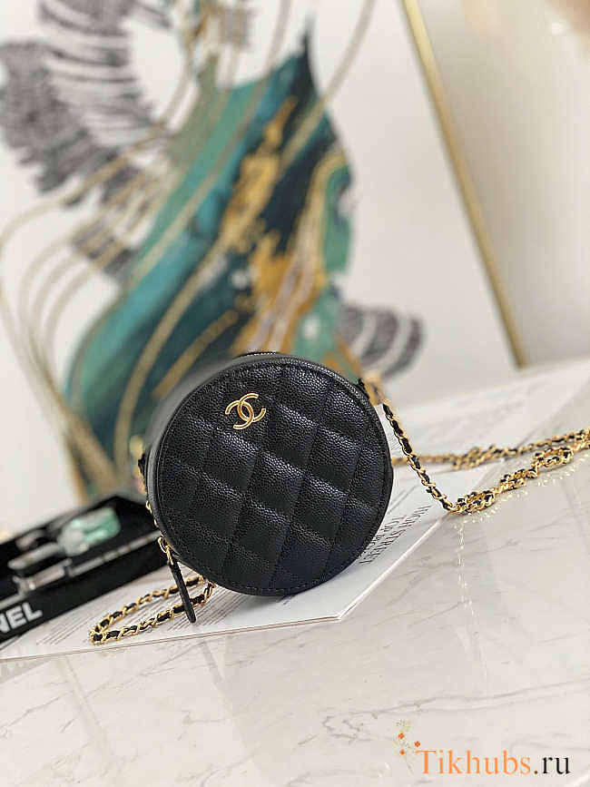 Chanel Round Black Caviar Bag 12x12x4.5cm - 1