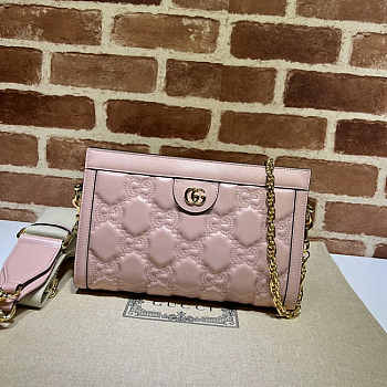 Gucci GG Matelassé Leather Shoulder Bag Pink 26x17.5x8cm 