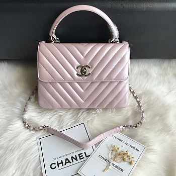 Chanel Top Handle Trendy Chevron Light Pink With Silver 25x17x12cm