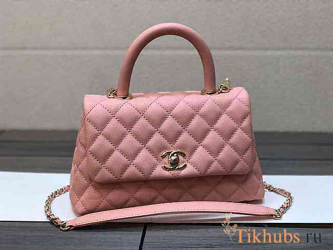 Chanel Medium Flap Bag With Top Handle Caviar Gold Pink 14x23x10cm - 1