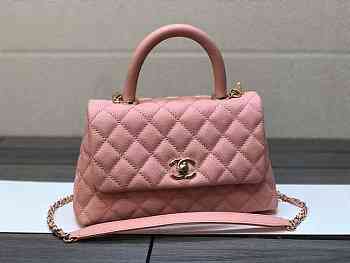 Chanel Medium Flap Bag With Top Handle Caviar Gold Pink 14x23x10cm