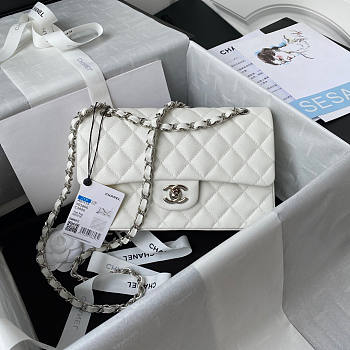 Chanel Flap Bag White Caviar Silver 23cm