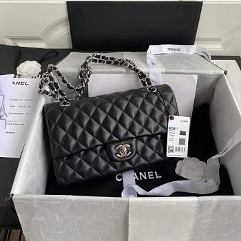 Chanel Flap Bag Black Lambskin Silver Hardware Size 25 cm