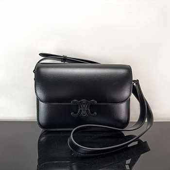 Celine Triomphe Bag In Shiny Calfskin All Black 22x16.5x7cm