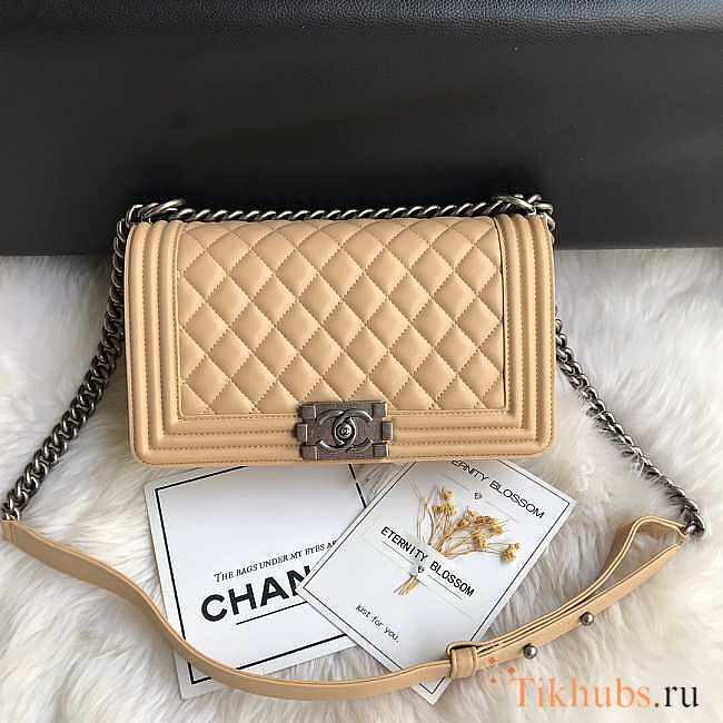 Chanel Leboy Lambskin Beige Silver 25cm - 1