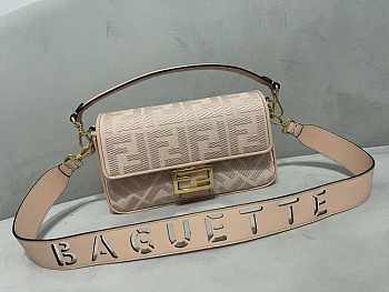 Fendi Baguette Pink FF Canvas Bag 27x6x15cm