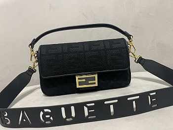 Fendi Baguette Black FF Canvas Bag 27x6x15cm