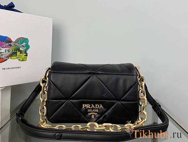 Prada System Nappa Patchwork Shoulder Bag Black 24x15x7.5cm - 1