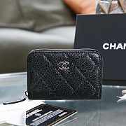 Chanel Classic Zipped Coin Purse Black Silver Caviar 7.5x11x2cm - 1