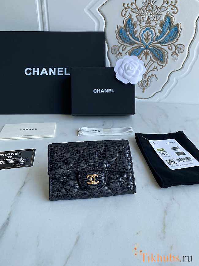 Chanel Card Holder Wallet Caviar Black Gold 11x8.5x3cm - 1