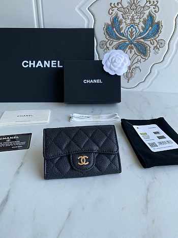 Chanel Card Holder Wallet Caviar Black Gold 11x8.5x3cm