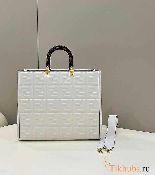 Fendi Sunshine Medium White Leather Shopper 35x31x17cm - 1