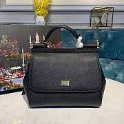 Dolce & Gabbana Medium Sicily Handbag In Dauphine Leather Black 25x20x12cm - 1