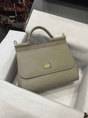 Dolce & Gabbana Medium Sicily Handbag In Dauphine Leather Grey 25x20x12cm