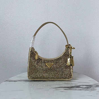 Prada Satin Mini Bag With Artificial Crystals Gold 22x17x6cm