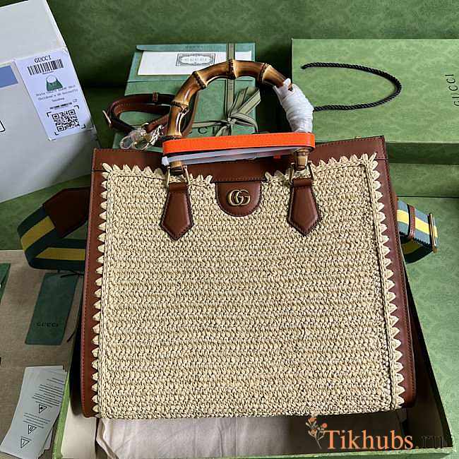 Gucci Diana Medium Tote Bag Raffia 35x30x14cm - 1